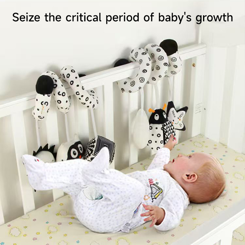 Crib Mobile Musical - Baby Spiral Plush Toys Black and