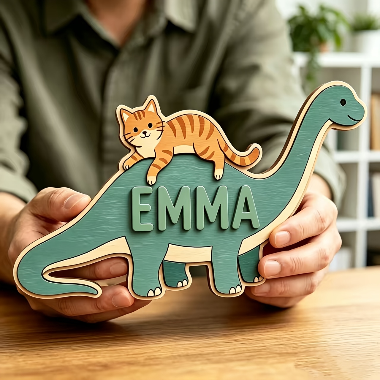 Baby Nursery - Personalized Cat Riding Dinosaur Name Room