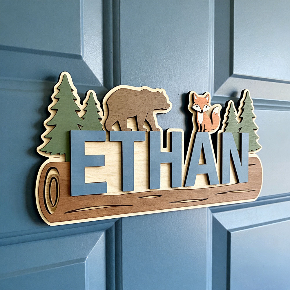 Baby Nursery - Woodland Forest Animal Personalized Name Wooden