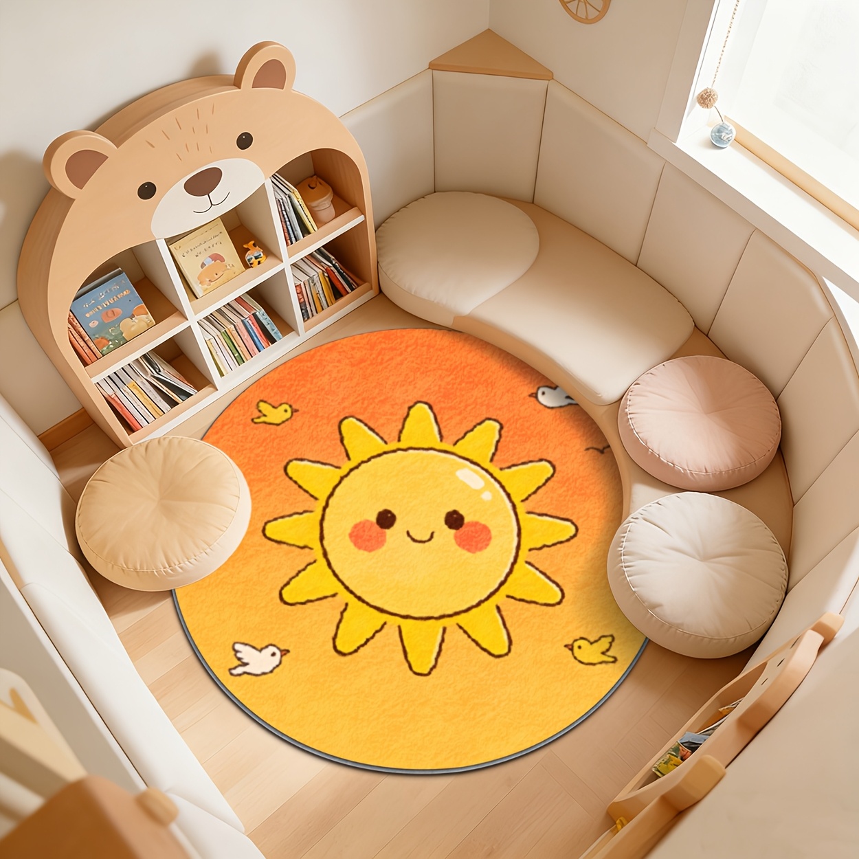 Baby Nursery Yellow - Kids Round Sun Rug Yellow Playroom