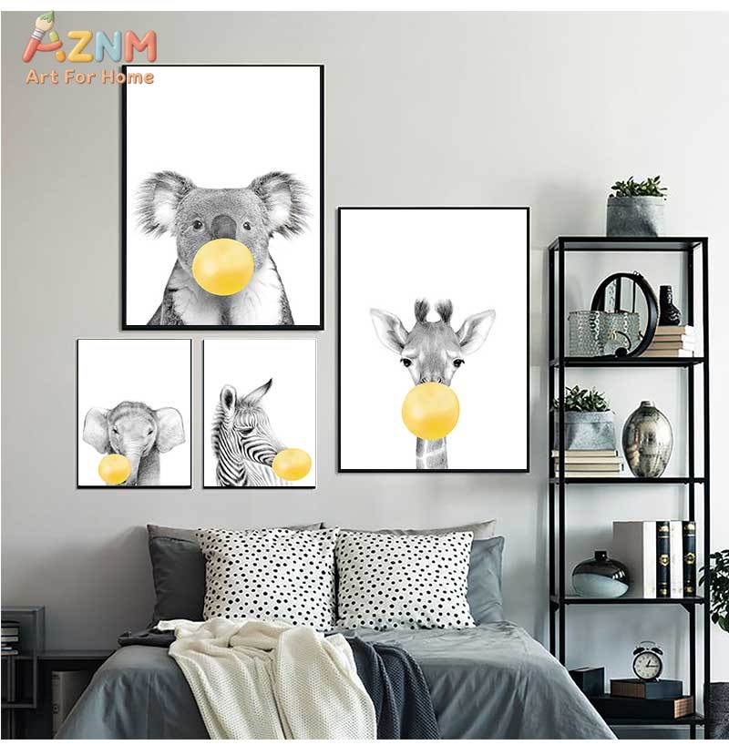 Baby Nursery Yellow - Baby Nursery Yellow Balloons Animal Wall