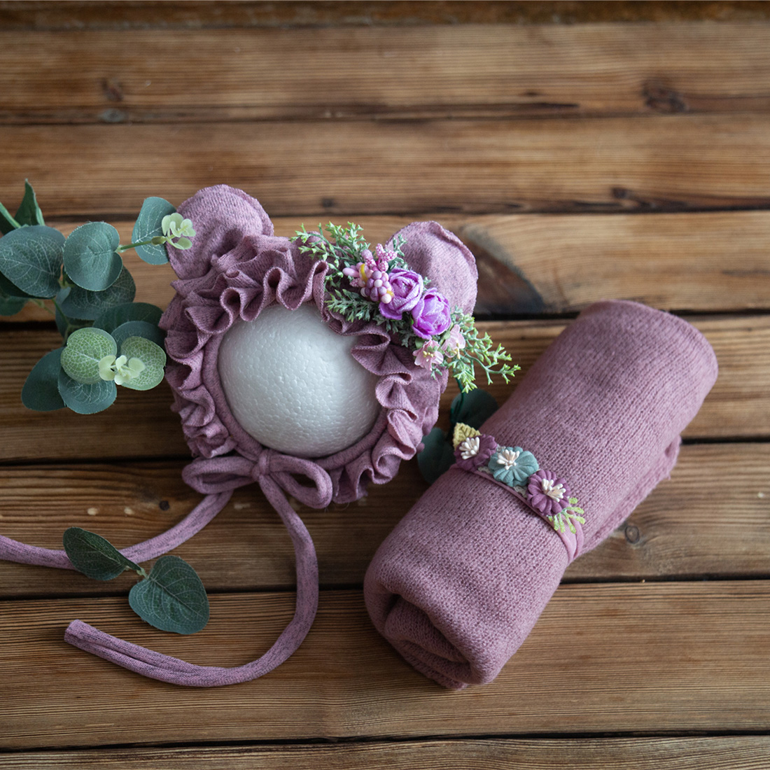 Baby Nursery Set - Newborn Stretch Knit Mohair Wrap Lace