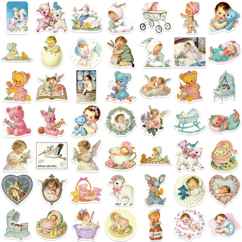Baby Nursery Vintage Decor - 50pcs Vintage Baby Stickers Cute Retro
