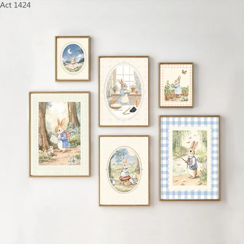 Baby Nursery Vintage Decor - Vintage Boho Blue Plaid Rabbit Inspired