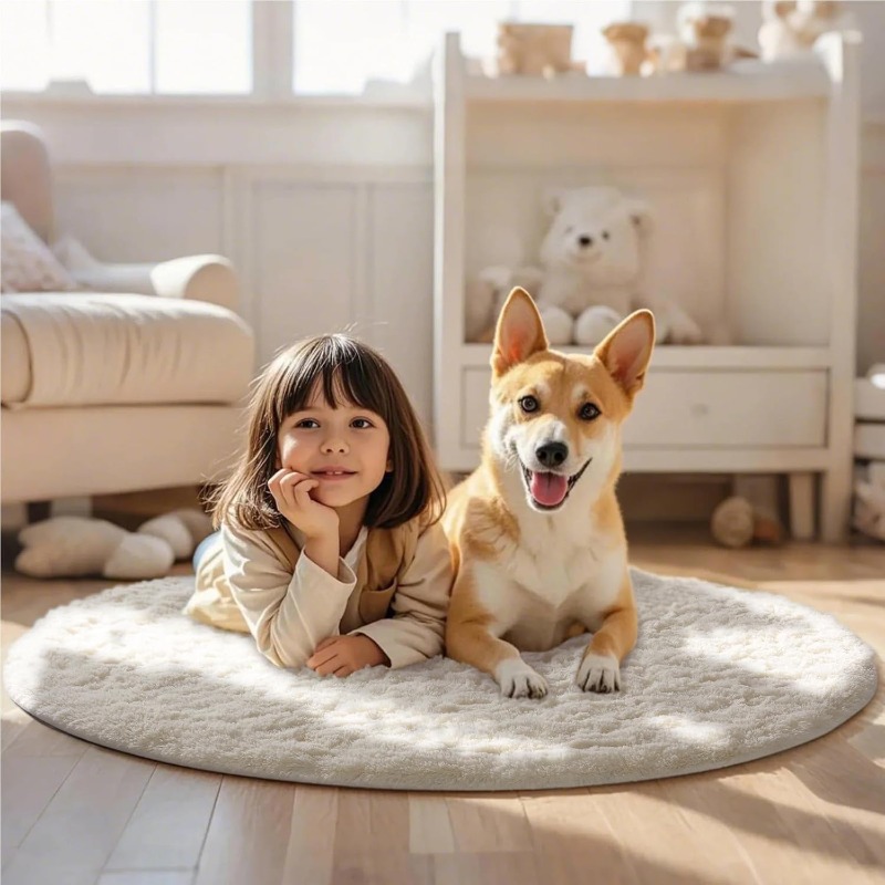 Round Cream White Rug Soft Flu - Baby Nursery Game ulasan dan harga