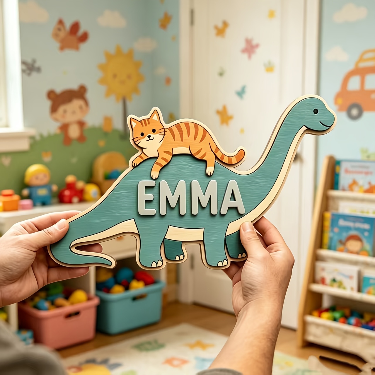 Personalized Cat Riding Dinosa - Baby Nursery ulasan dan harga