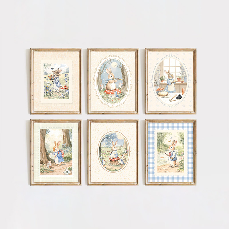 Vintage Boho Blue Plaid Rabbit - Baby Nursery Vintage Decor ulasan dan harga