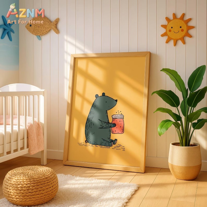 AZNM Cartoon Bear Honey Jar Ca - Baby Nursery Yellow ulasan dan harga