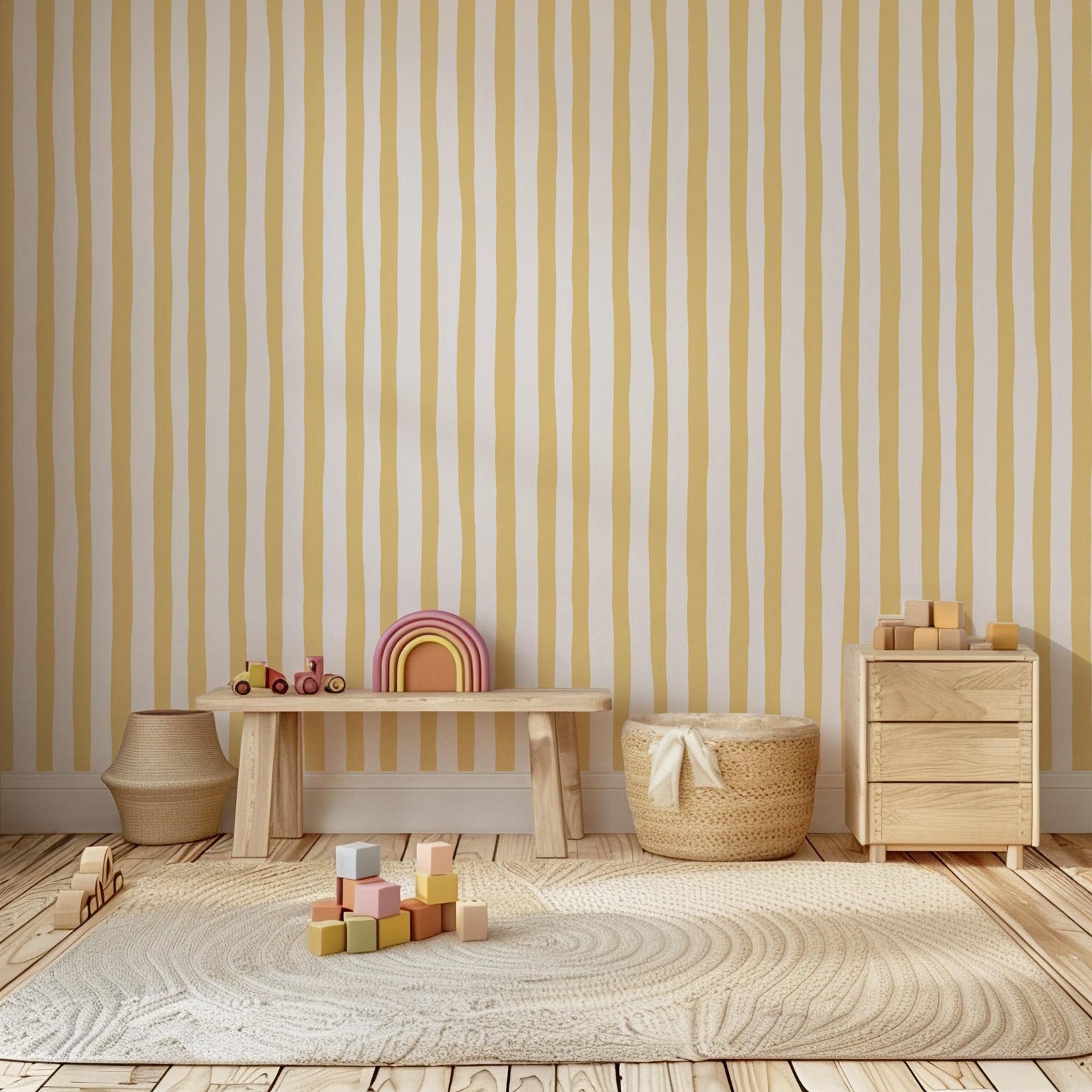 Sunshine Yellow Wobbly Stripes - Baby Nursery Yellow ulasan dan harga