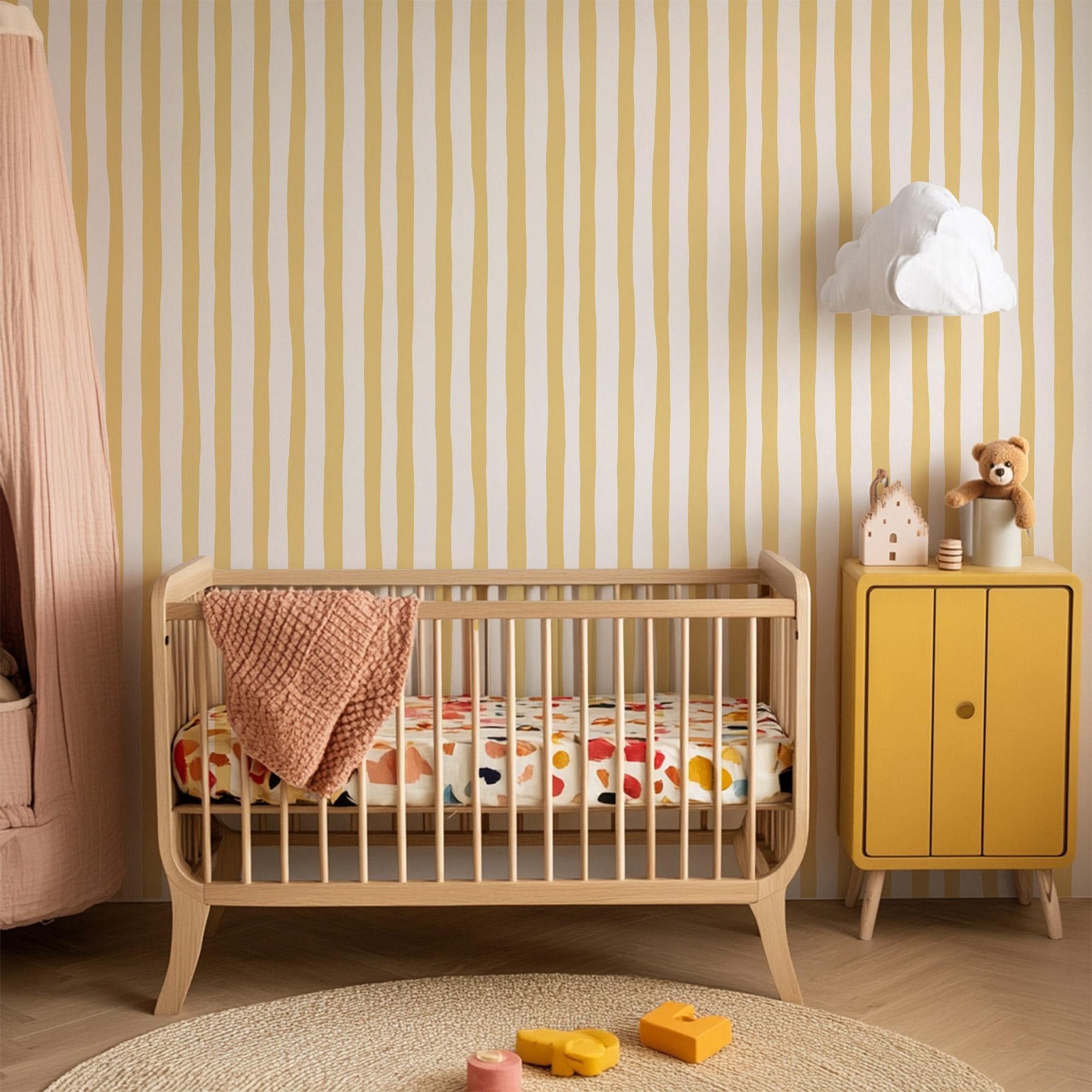 Sunshine Yellow Wobbly Stripes - Baby Nursery Yellow ulasan dan harga
