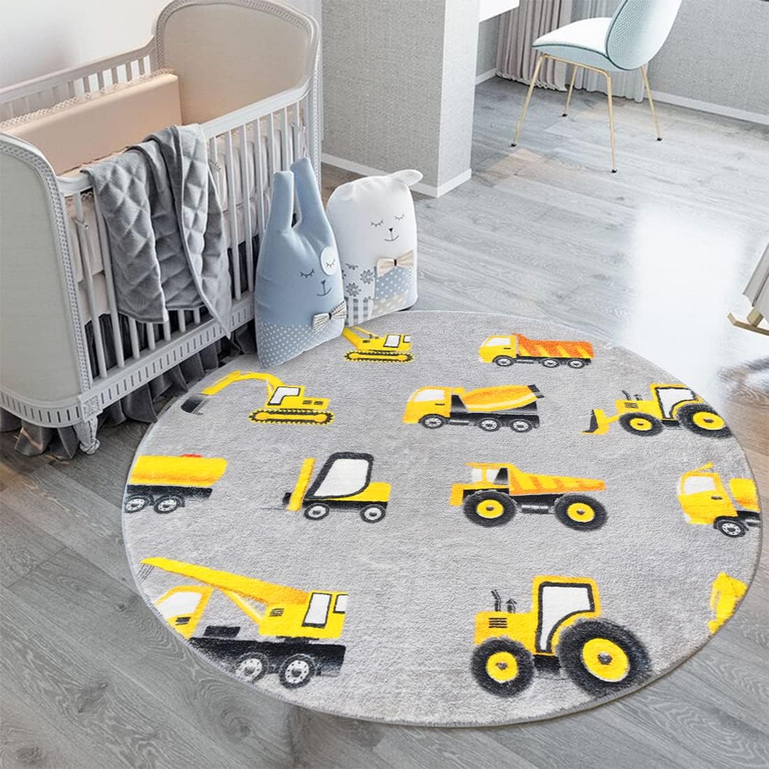 Gray Construction Vehicle Roun - Baby Nursery Yellow ulasan dan harga