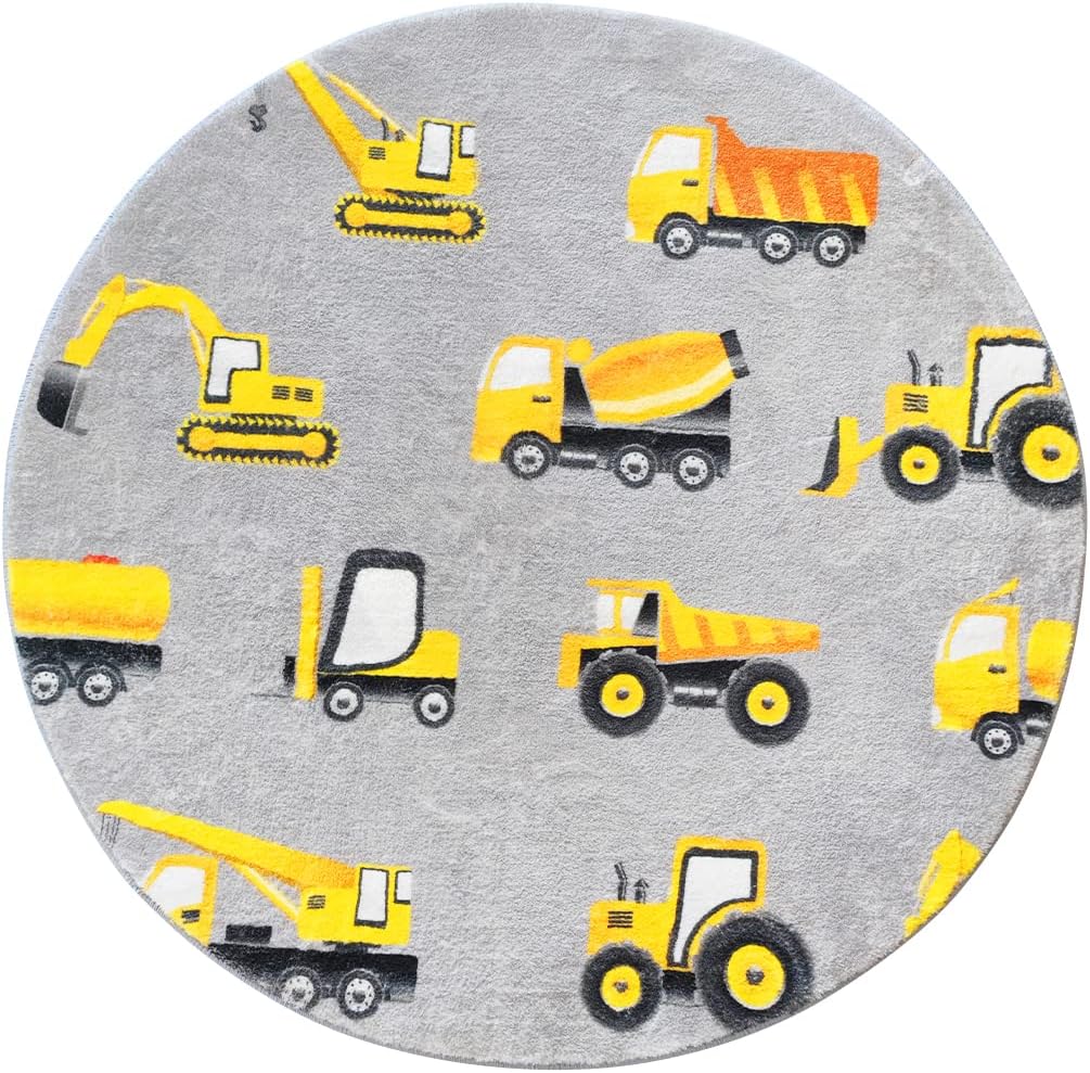 Gray Construction Vehicle Roun - Baby Nursery Yellow ulasan dan harga