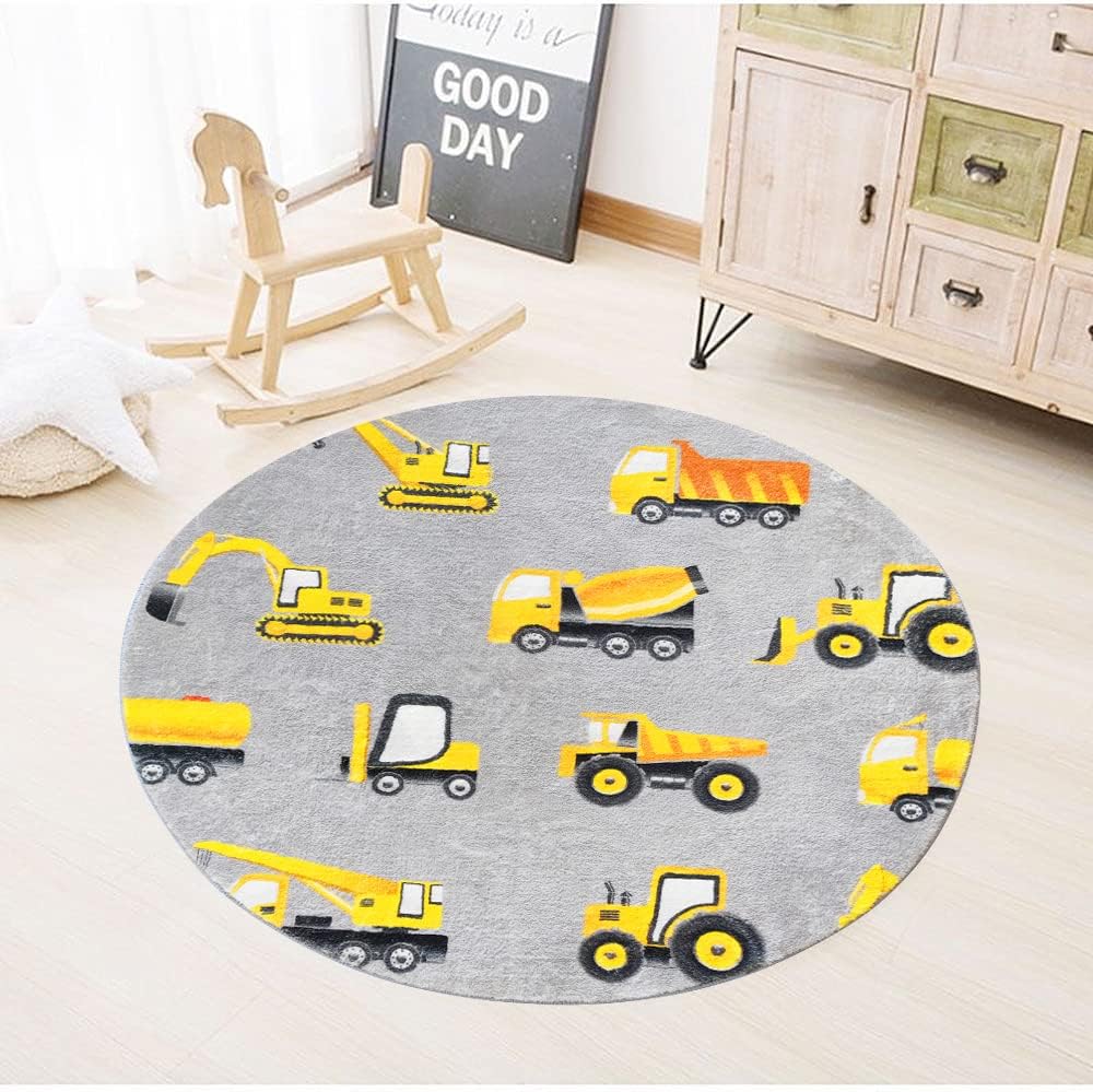 Gray Construction Vehicle Roun - Baby Nursery Yellow ulasan dan harga