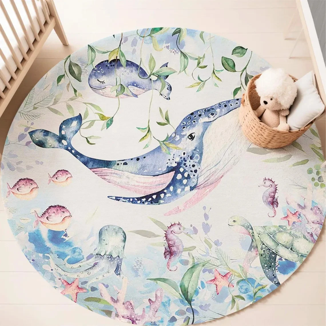 Blue Marine animal Round Carpe - Baby Nursery Game ulasan dan harga