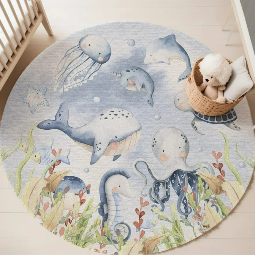 Blue Marine animal Round Carpe - Baby Nursery Game ulasan dan harga